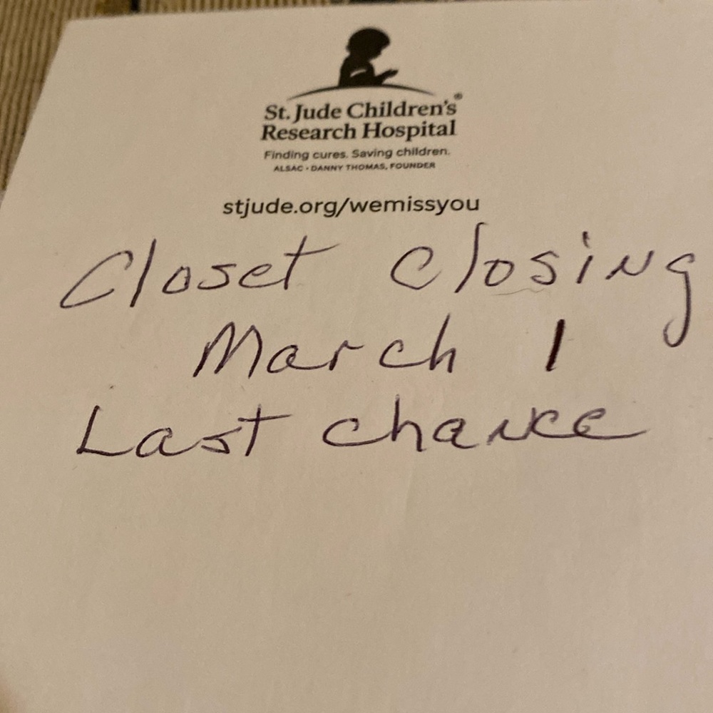 Thanks for the good times. Due to health closet is closing.